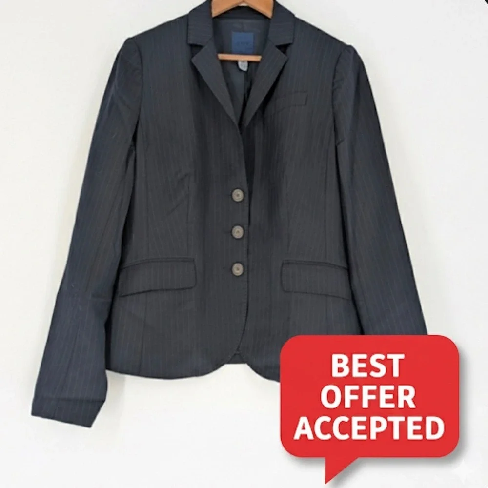J.Crew Womens Navy Blue Pinstripe 100% Wool 3-Button Blazer Jacket Size 12T
